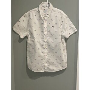Vineyard Vines Boys‎ Button Down Shirt White Palm Trees Medium (12-14)